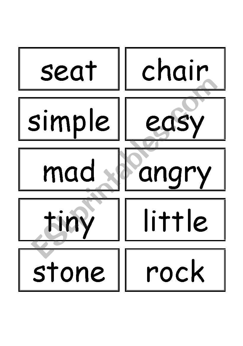 synonymflash cards worksheet