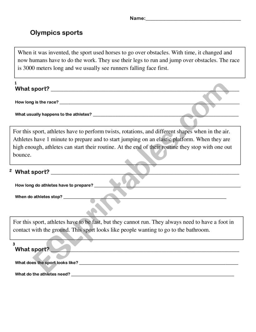 Olympic video activity worksheet