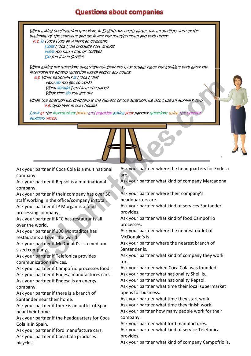 Question Practice Companies And Businesses ESL Worksheet By Spinney