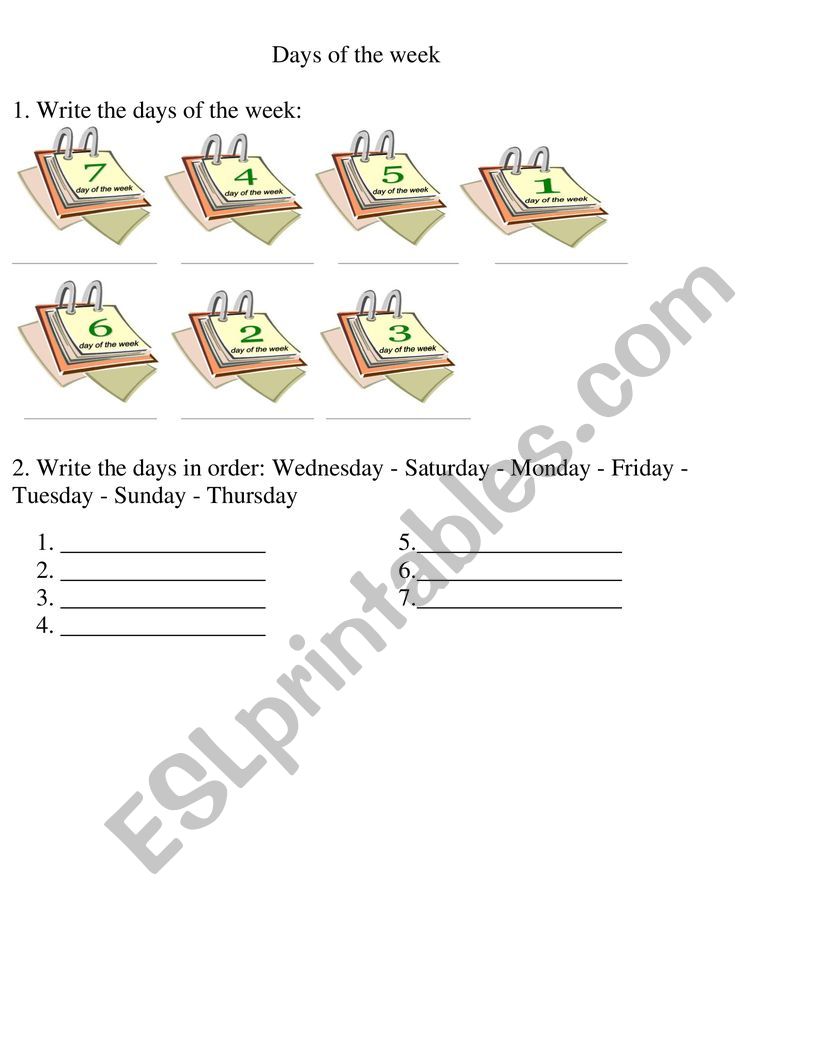 Days of the week - ESL worksheet by Siki3