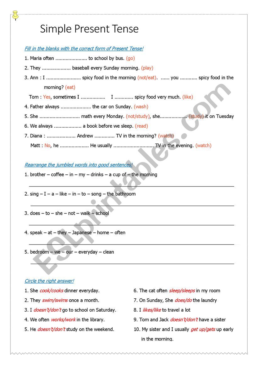 Simple Present tense worksheet