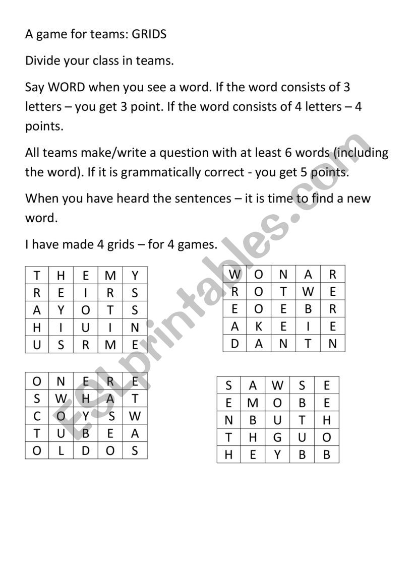 A game with grids worksheet