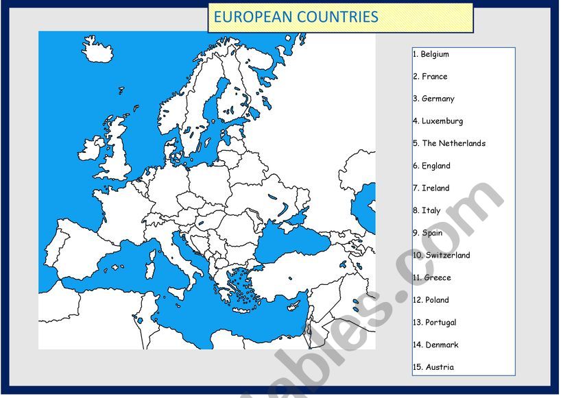 Europe Map Worksheet