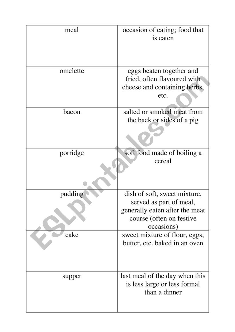 Food Matches worksheet
