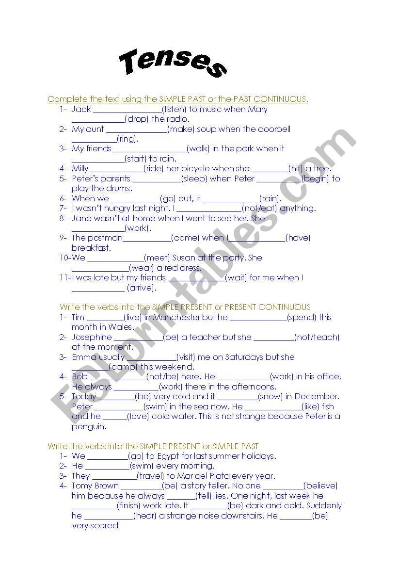 Tenses ESL Worksheet By Cingab