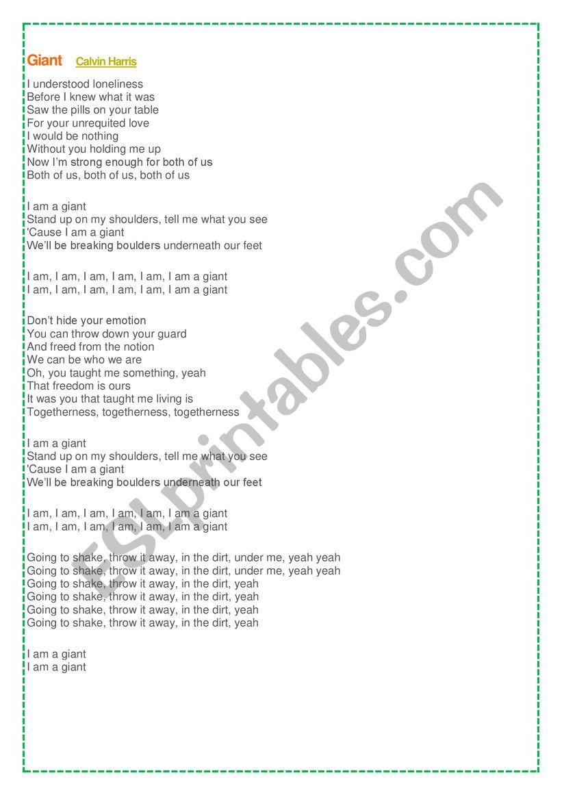 Song Activity Giant Rag N Bone Man Calvin Harris Esl Worksheet By Adriana Libera - code for human for roblox by rag n bone man