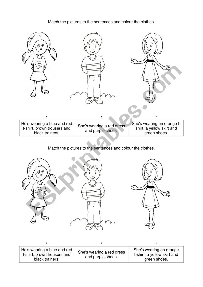 Match and Colour the Clothes worksheet