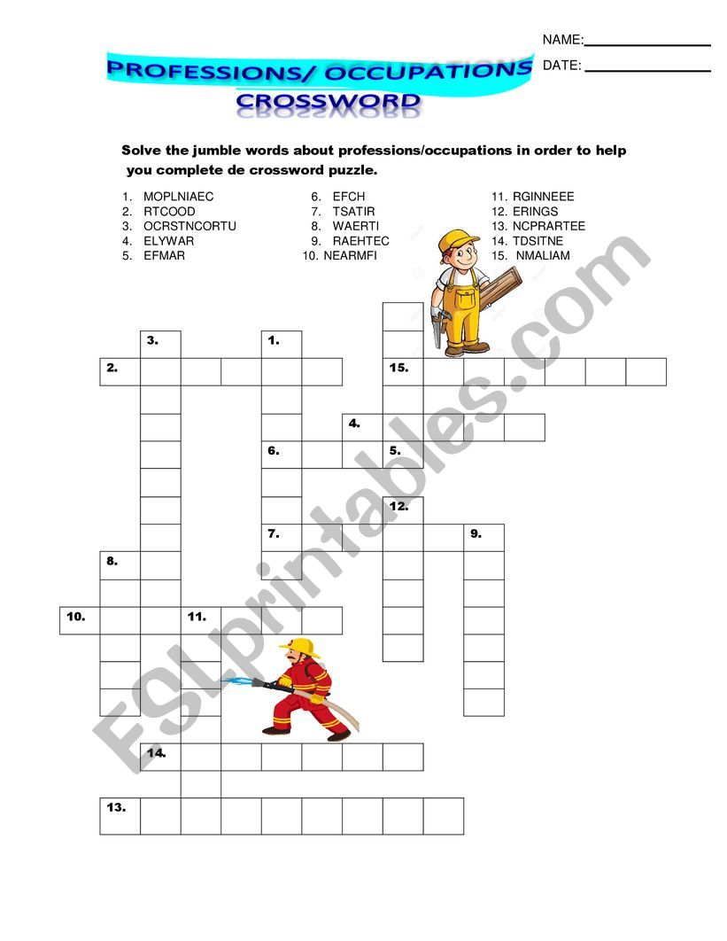 CROSSWORD PUZZLE worksheet