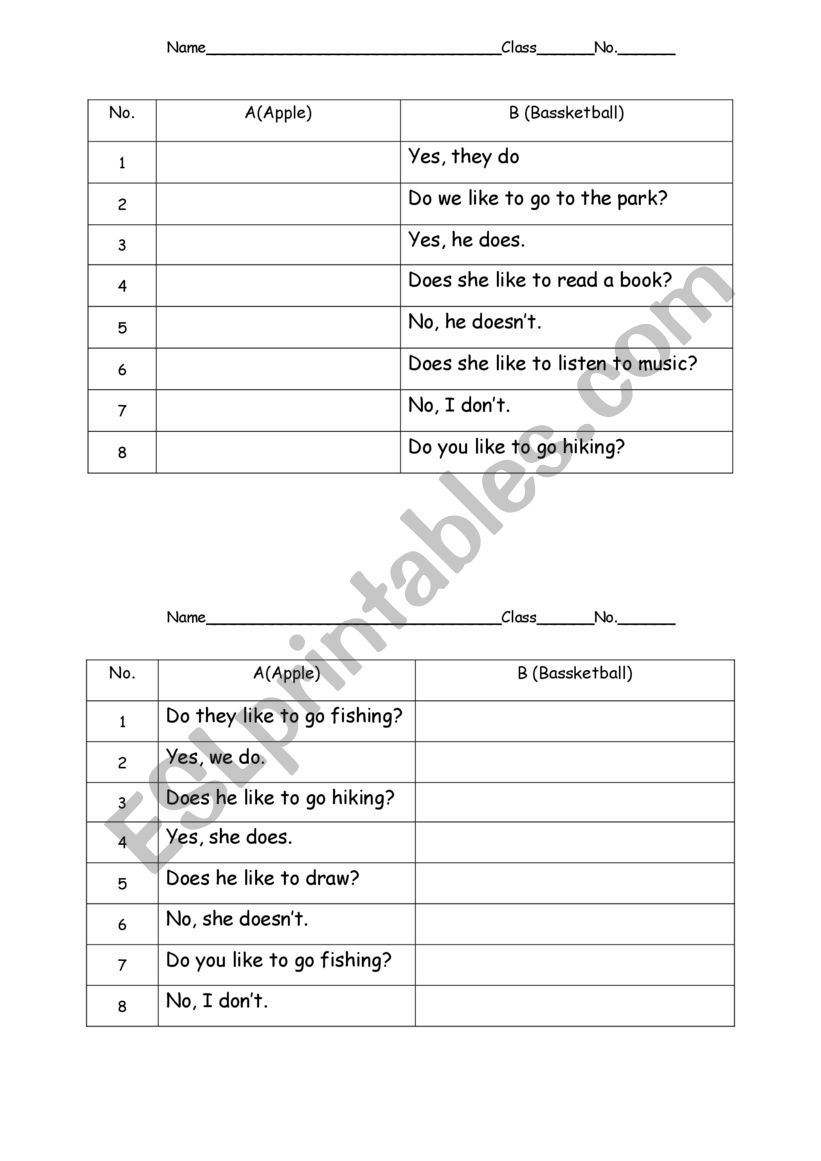 Hobbies worksheet