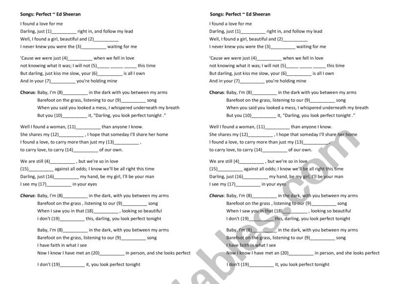 Ed Sheeran Lyrics worksheet