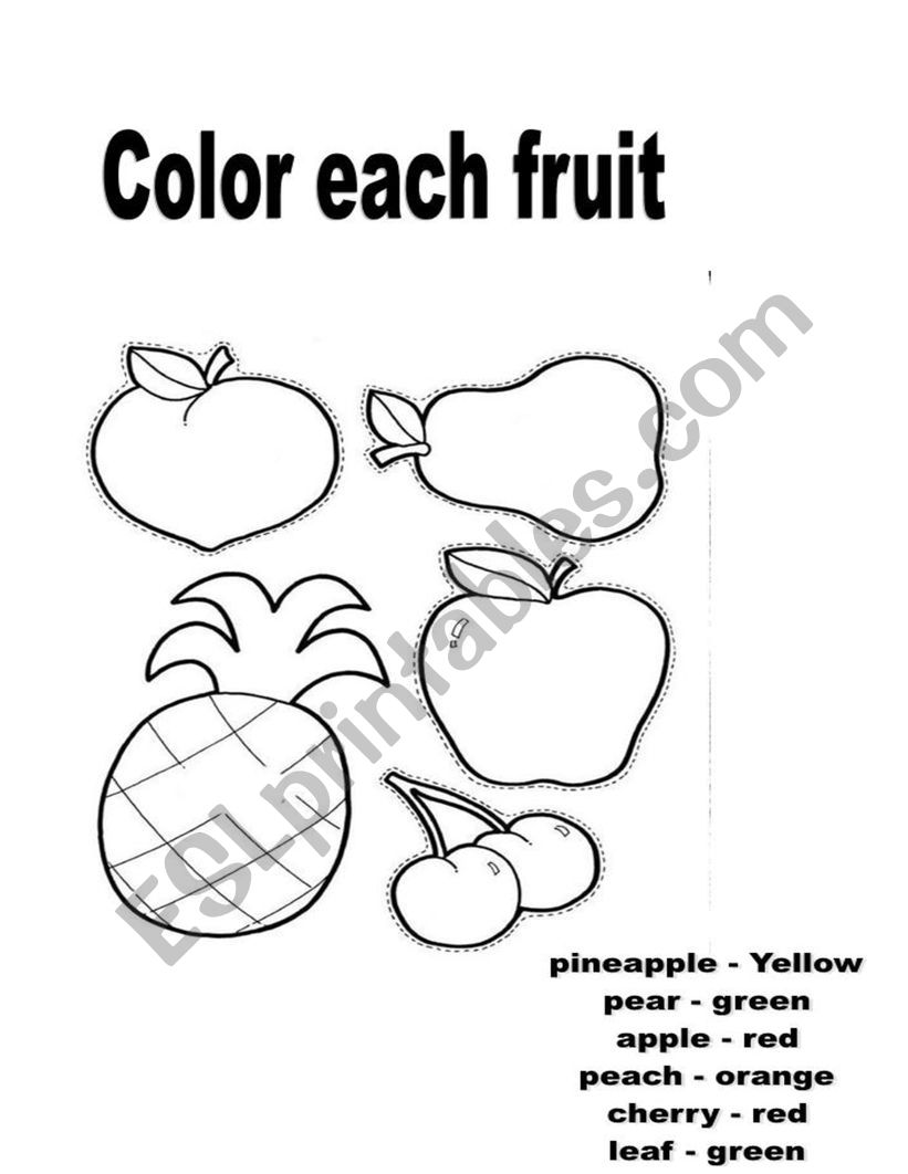 Color each fruit  worksheet