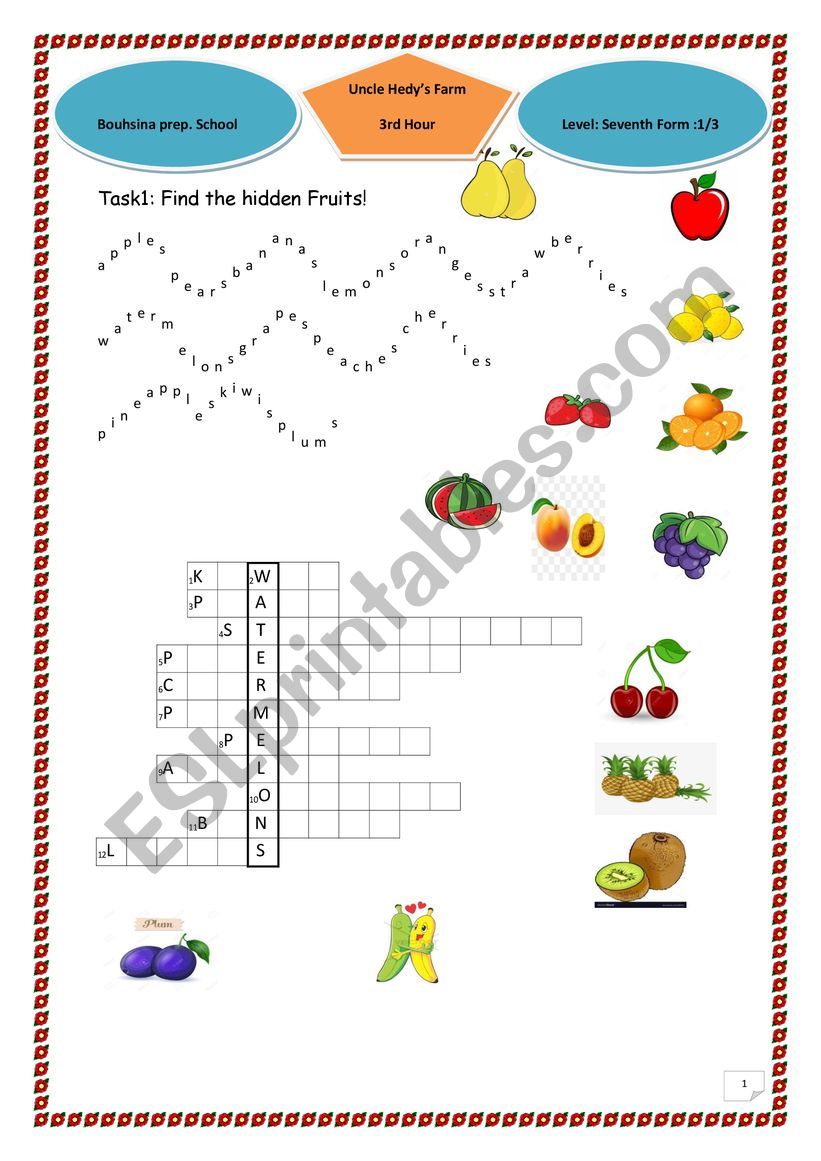 Uncle Hedys Farm worksheet