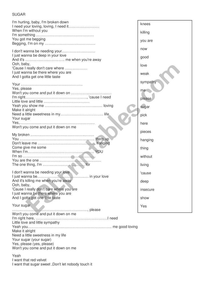 Maroon 5 - Girls like you song and n…: English ESL worksheets pdf & doc