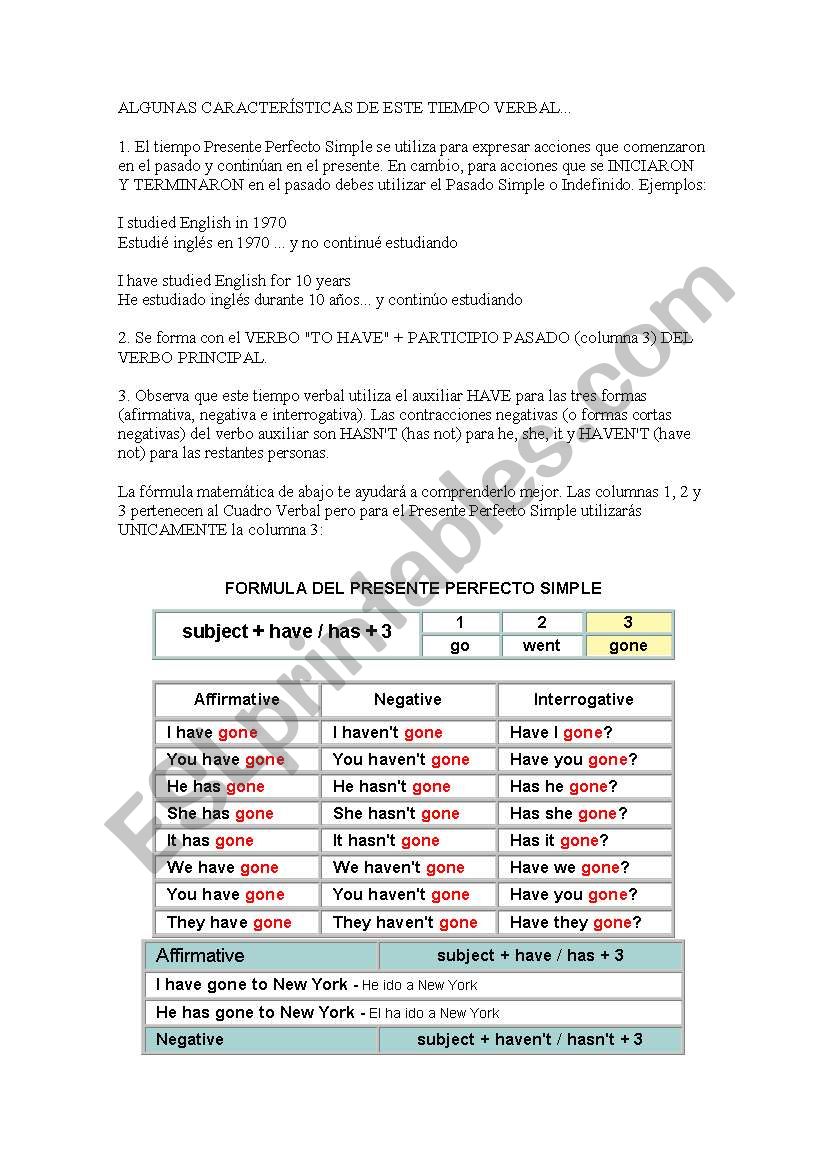 characteristics of the present perfect