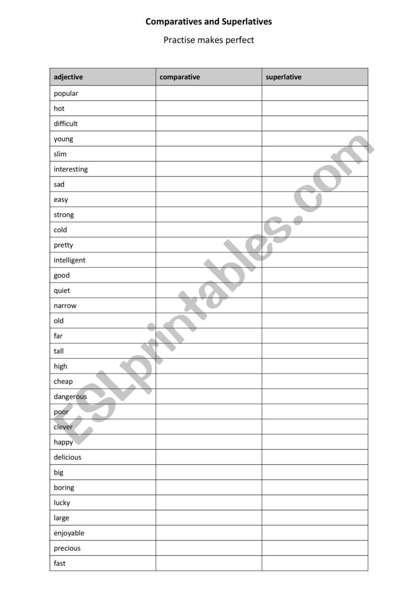 Comparatives and superlatives worksheet