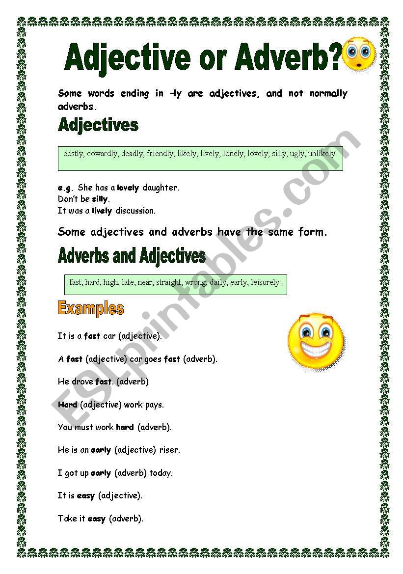 Adjective Or Adverb 15 08 08 ESL Worksheet By Manuelanunes3