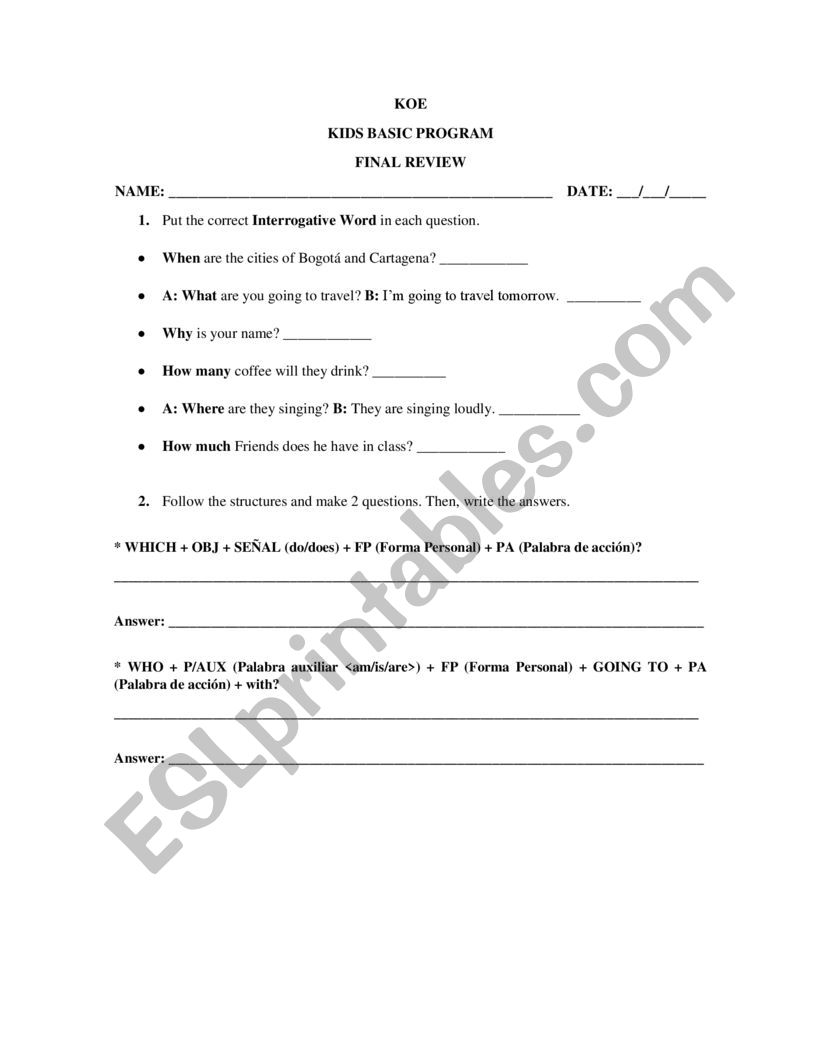 review worksheet