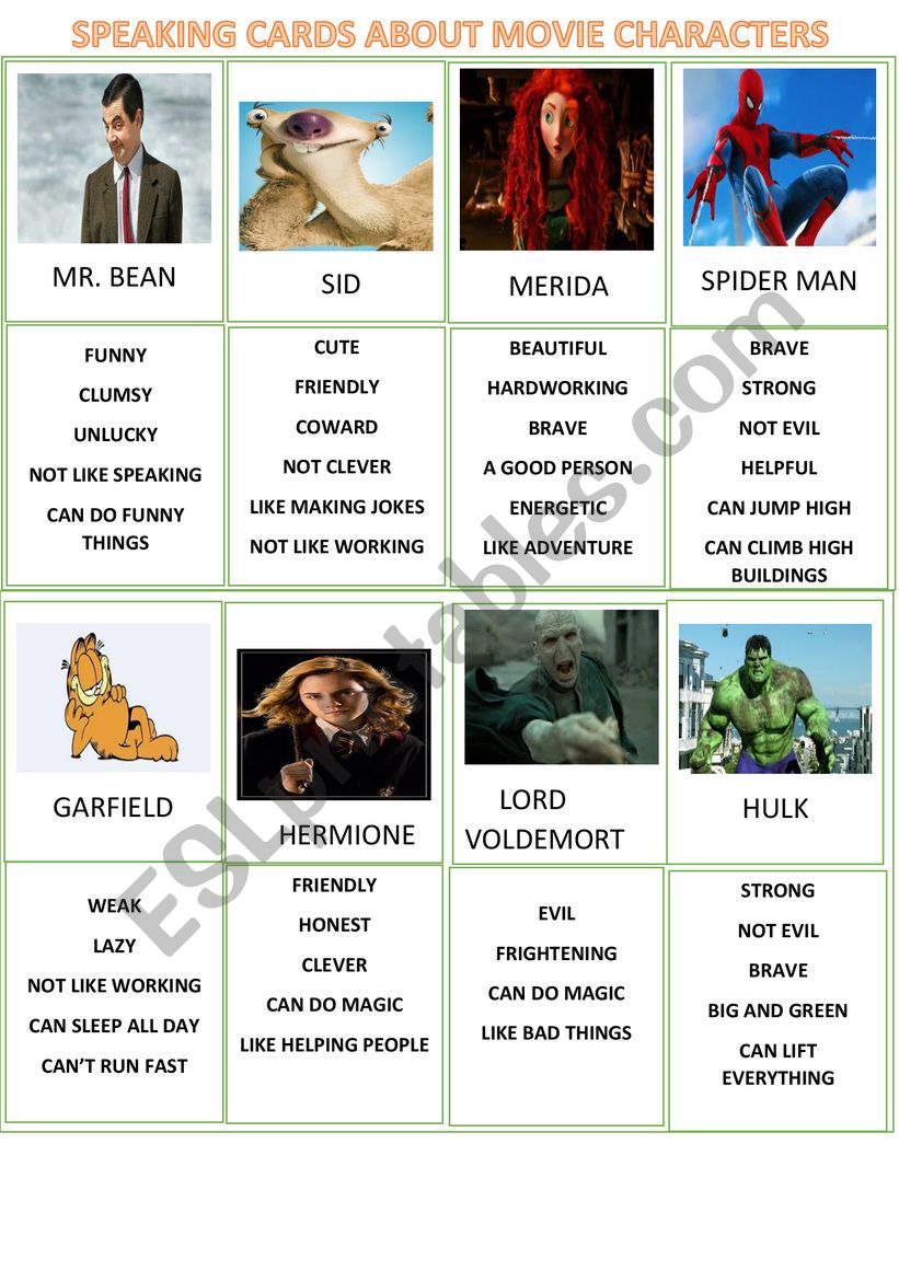 MOVIE CHARACTERS  worksheet