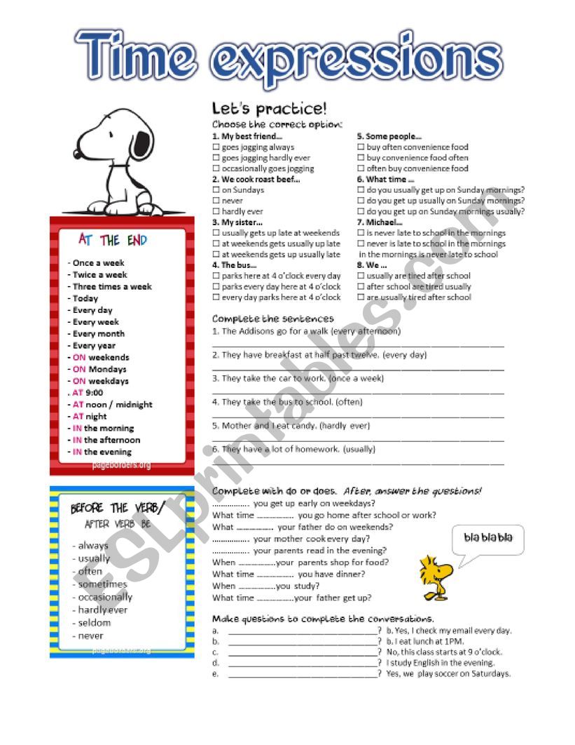 Time Expressions ESL Worksheet By Missake2