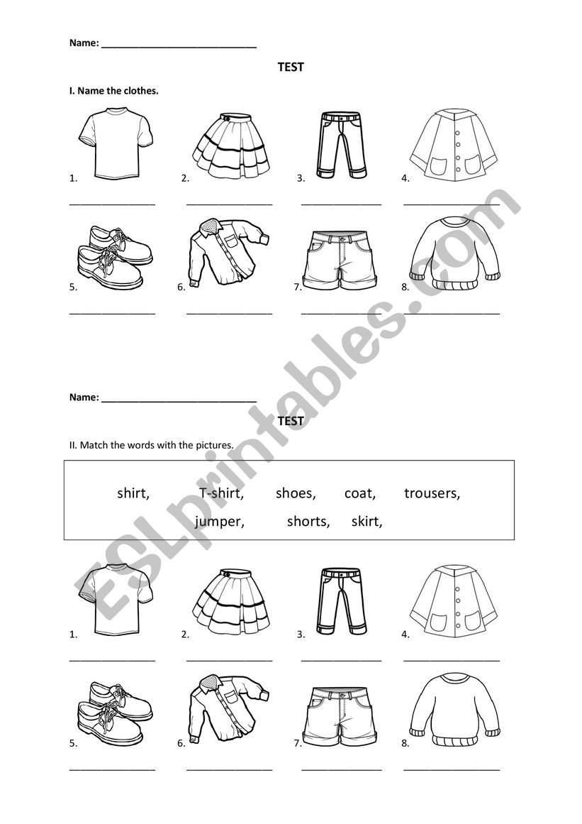 Tiger 2 - clothes test - ESL worksheet by UlaKedzior