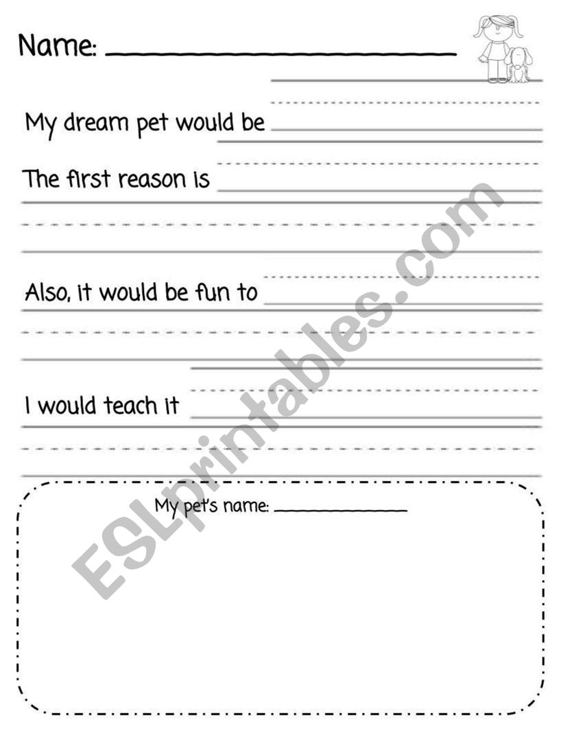 Dream pet writing prompt worksheet