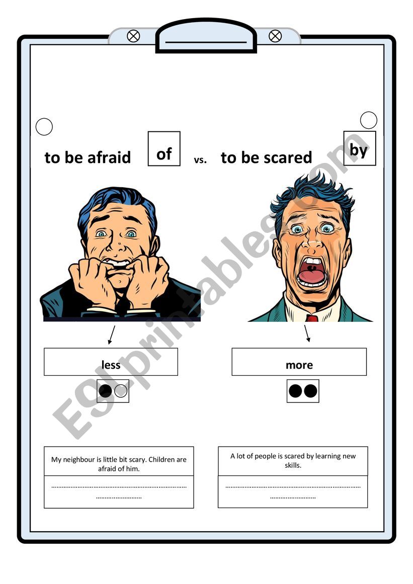 be afraid of or be scared by worksheet