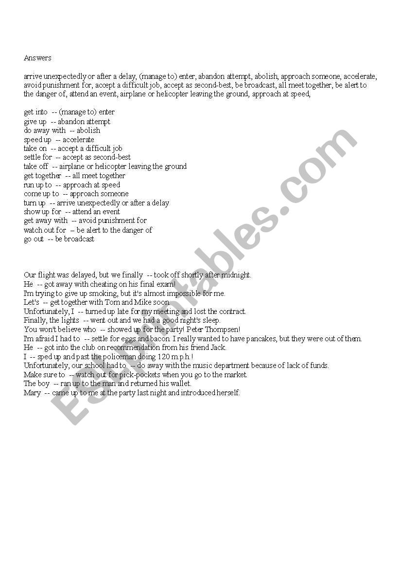 Phrasal Verbs worksheet