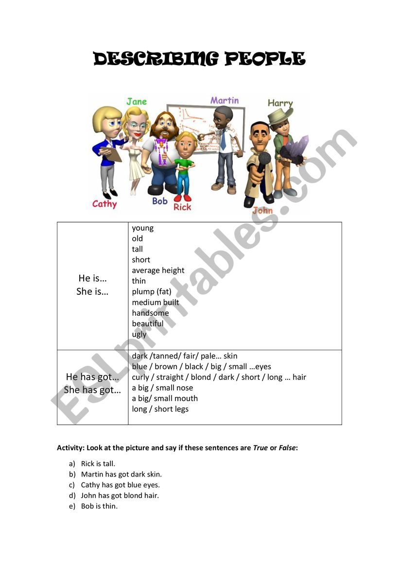 Describing people worksheet