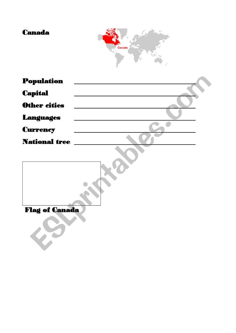 Canada facts worksheet