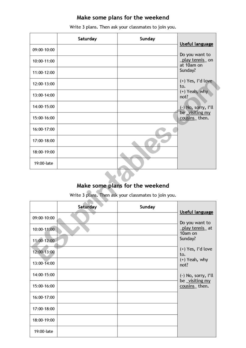 future continuous practice - make plans for the weekend