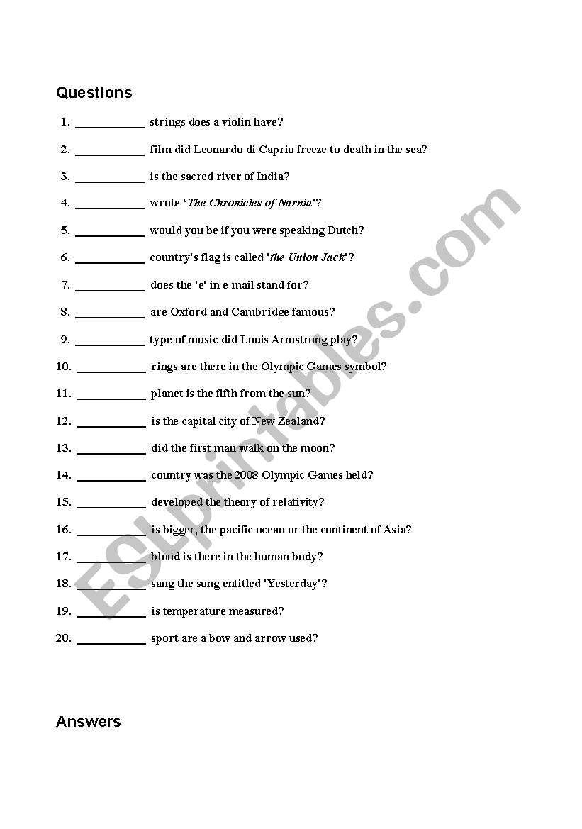 WH- questions worksheet