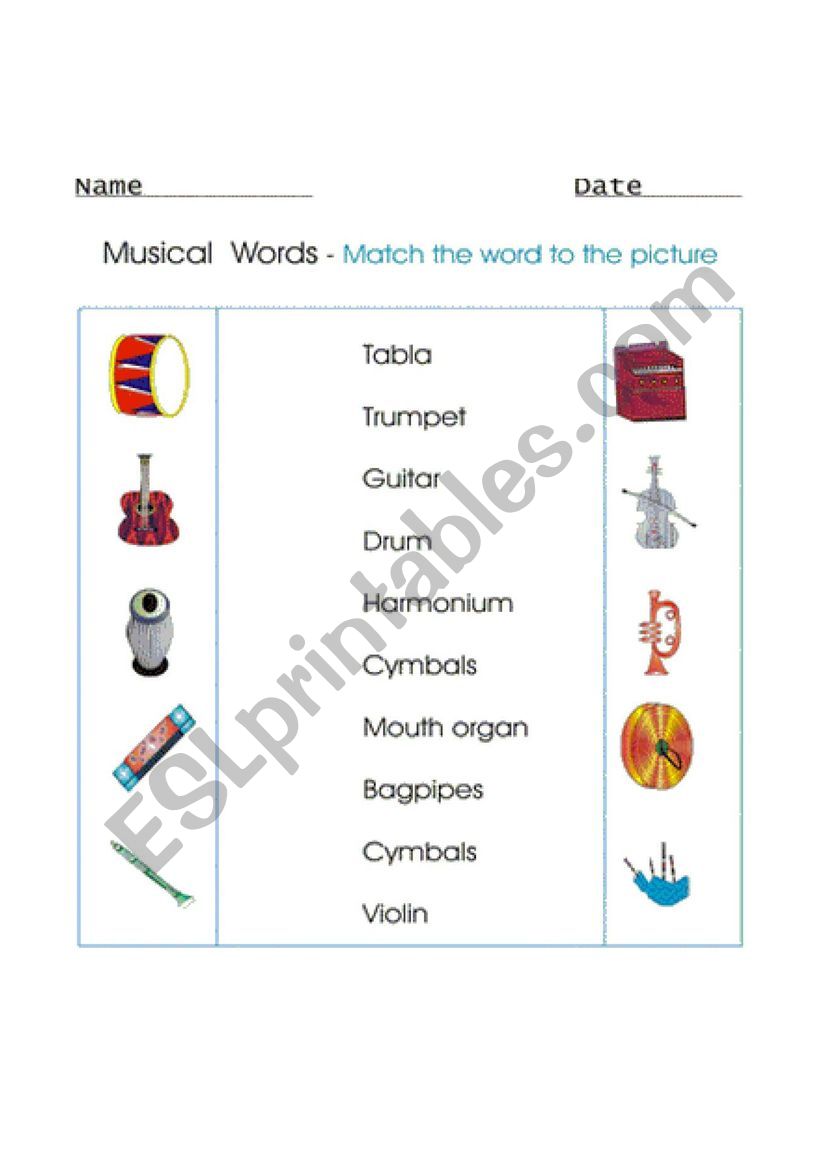 Musical Words ESL Worksheet By Madrelingua