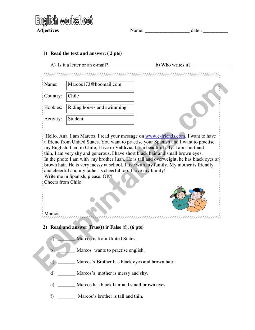 Reading ecercise  worksheet