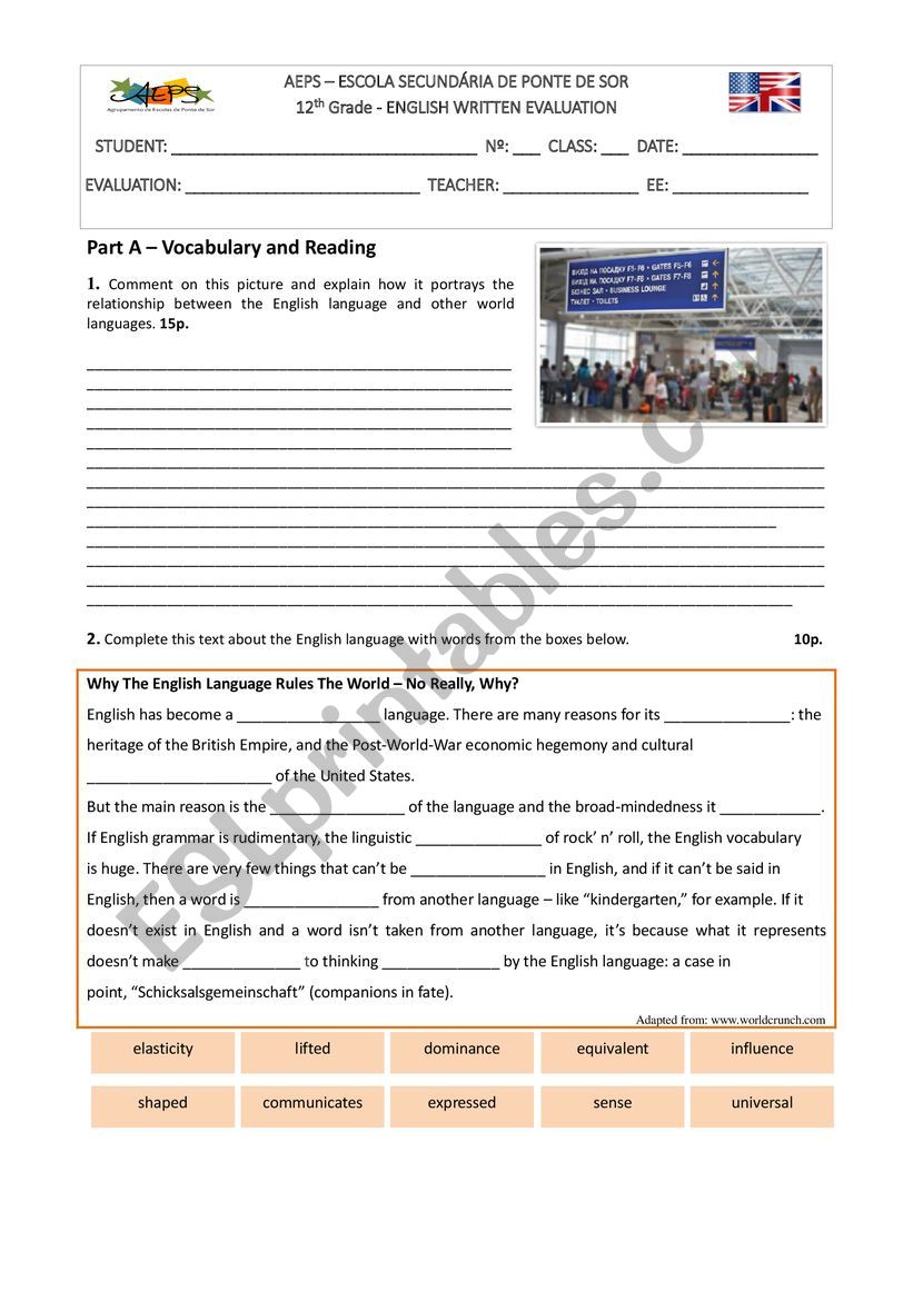 Test on Global English worksheet
