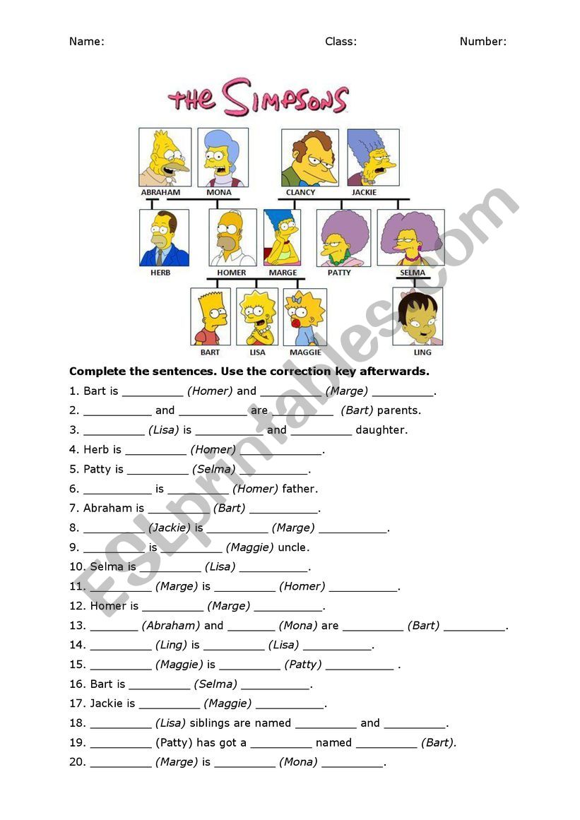 Genetive: the simpsons worksheet