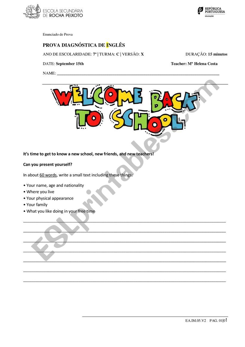 Diagnostic Test worksheet