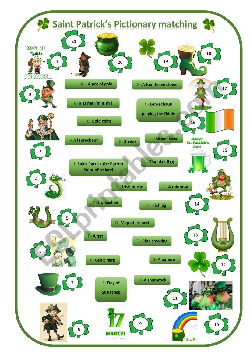 Saint Patrick´s day matching - ESL worksheet by Cariboo