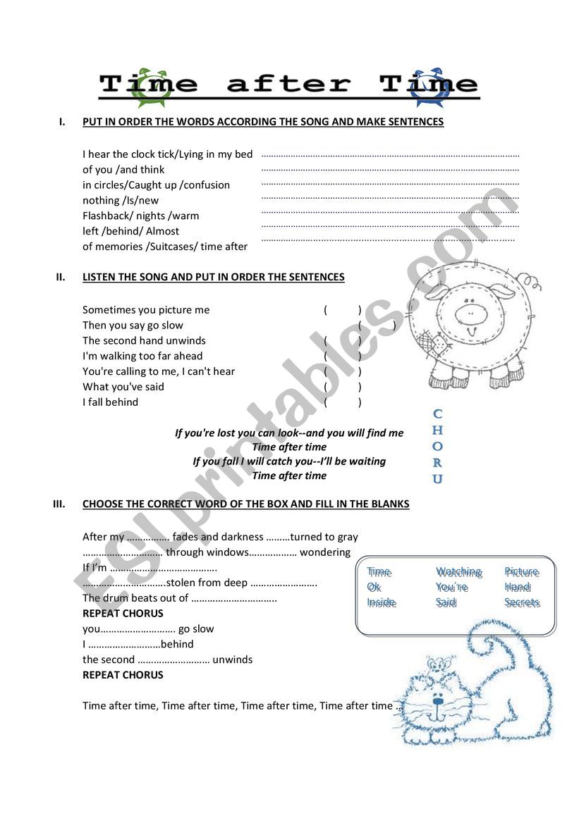 TIME AFTER TIME worksheet