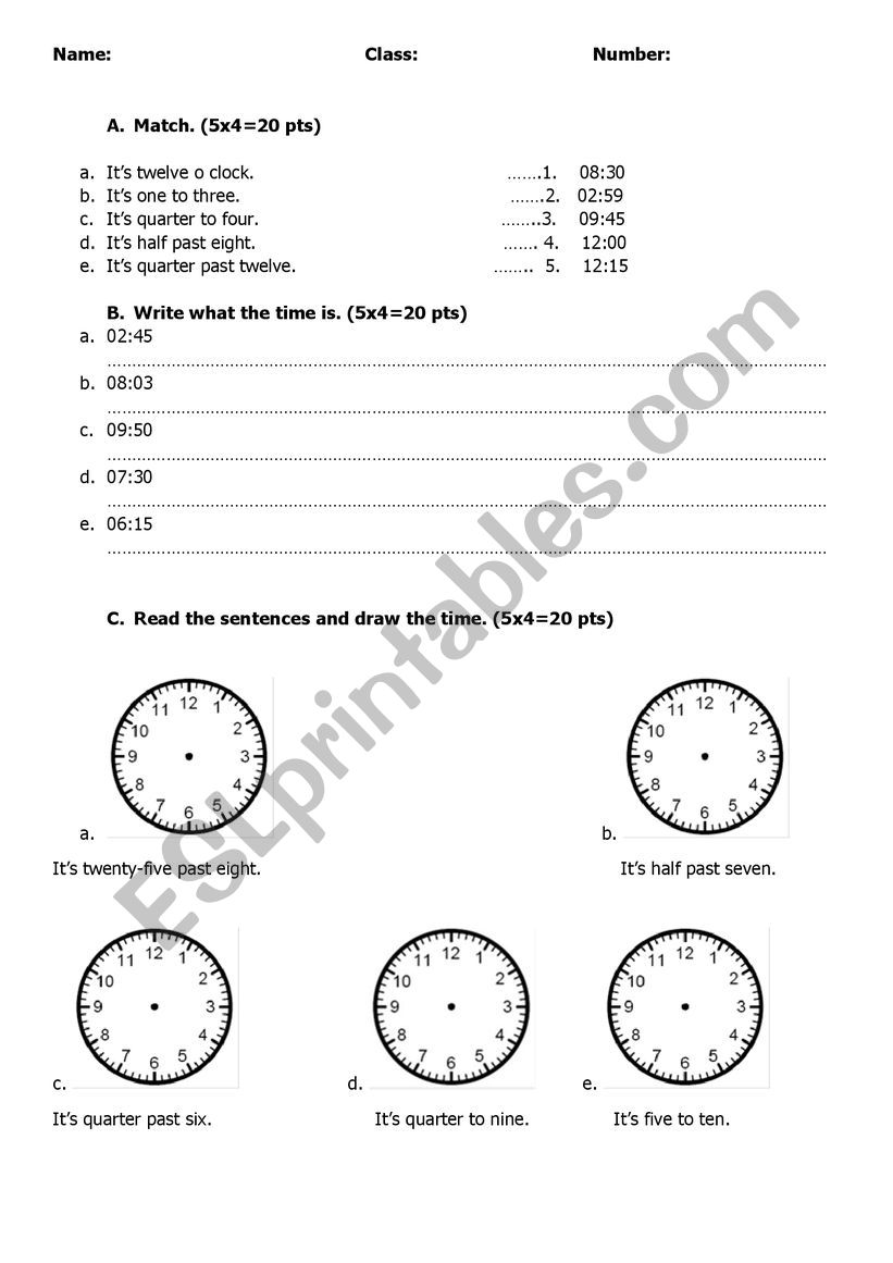 Telling the time for beginner level test