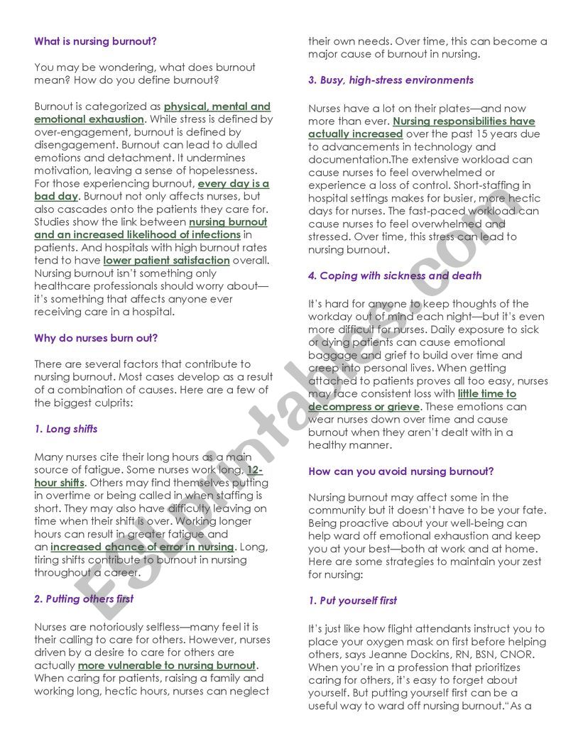 Nursing burnout worksheet