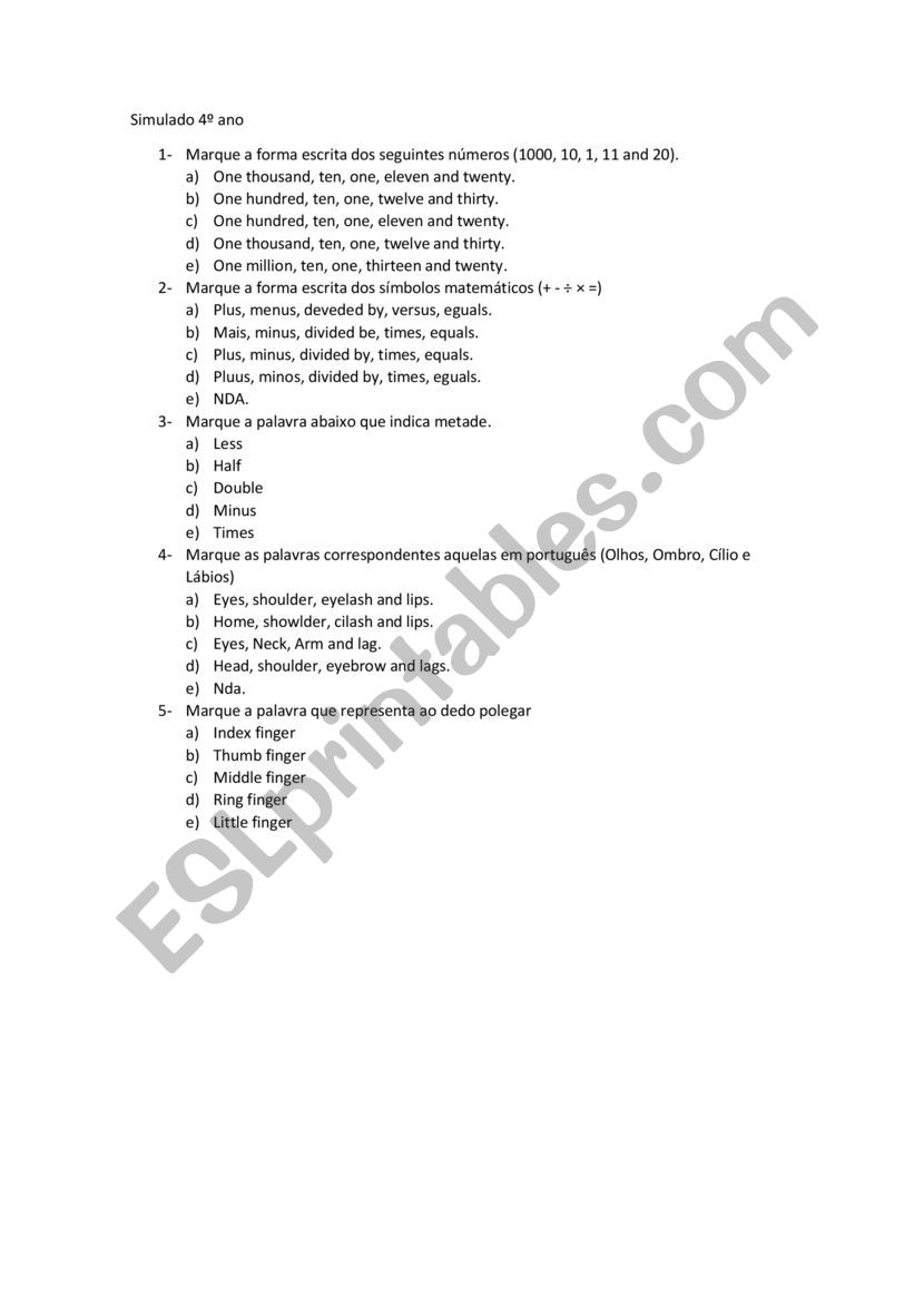 Numbers with math worksheet