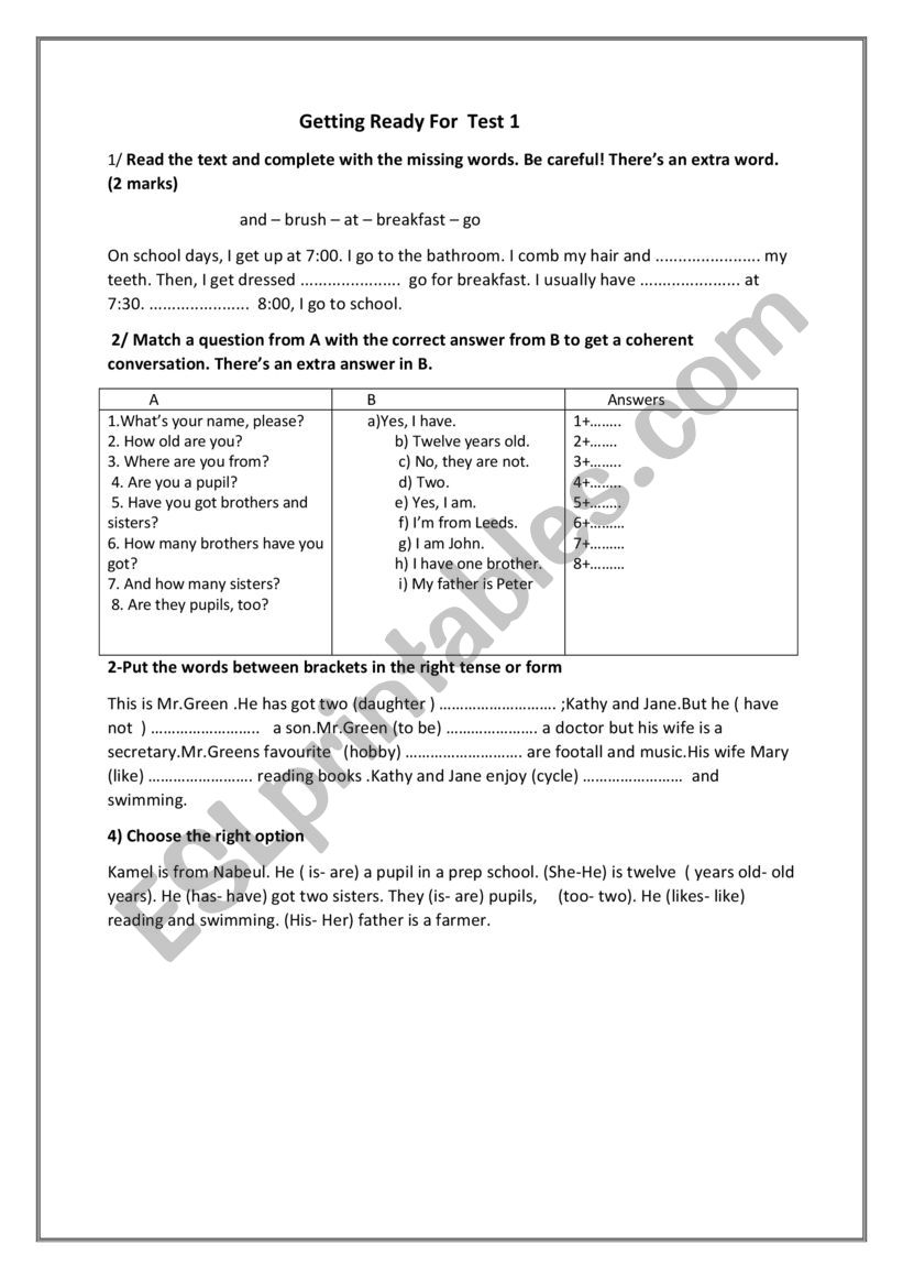 Review grade 7 - ESL worksheet by salim777