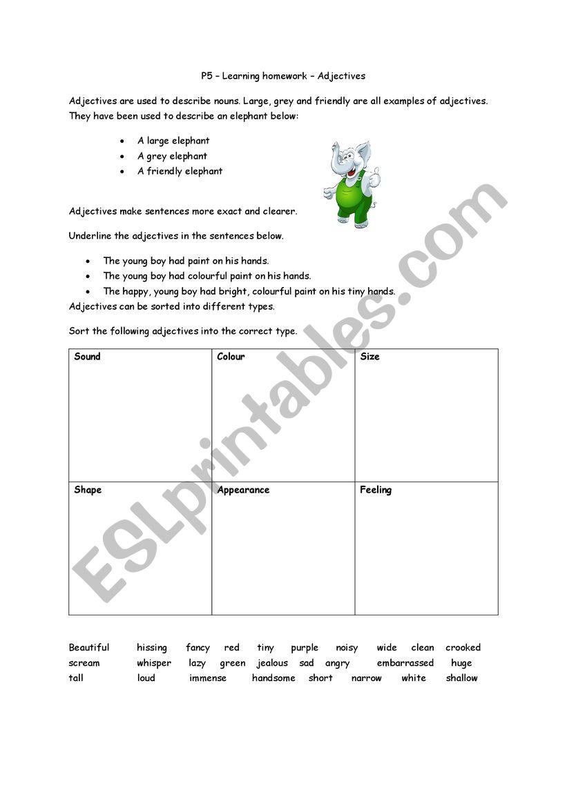 Adjectives LKS2 worksheet