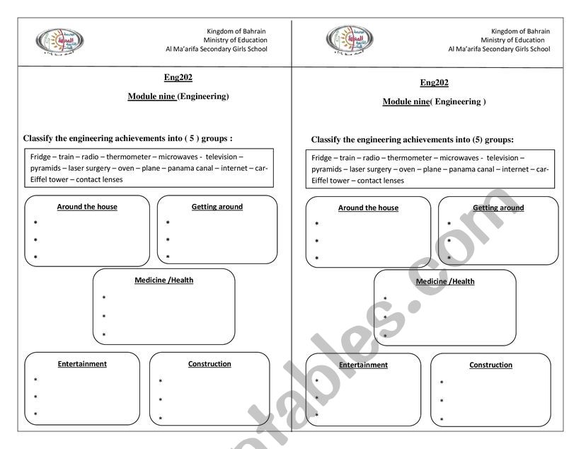 engineerings worksheet