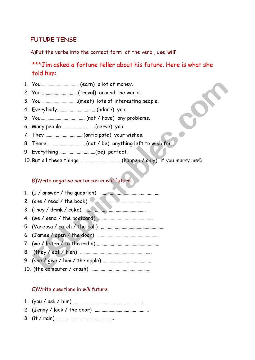 will worksheet