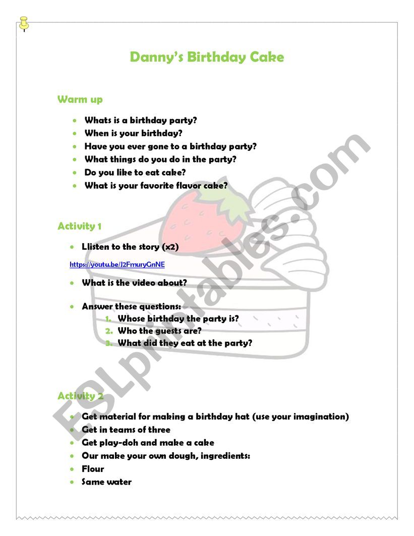 Dannys Birthday Cake  worksheet