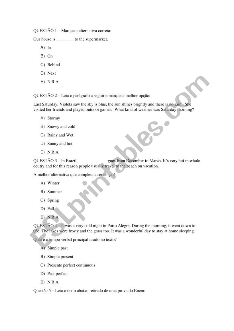 Exercise for Intermediate students