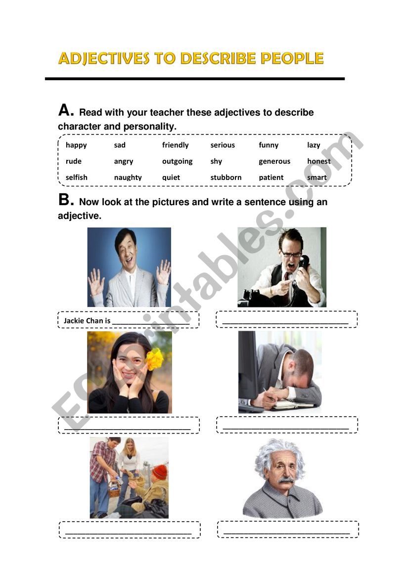 Adjectives to describe people worksheet