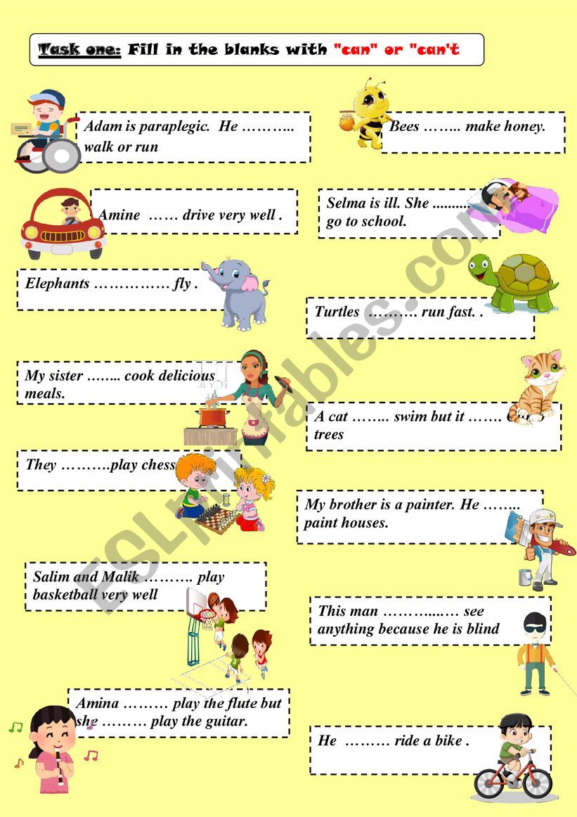 can and can´t - ESL worksheet by samou27