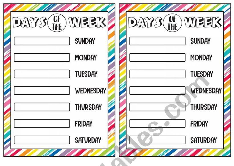 Days of the week worksheet